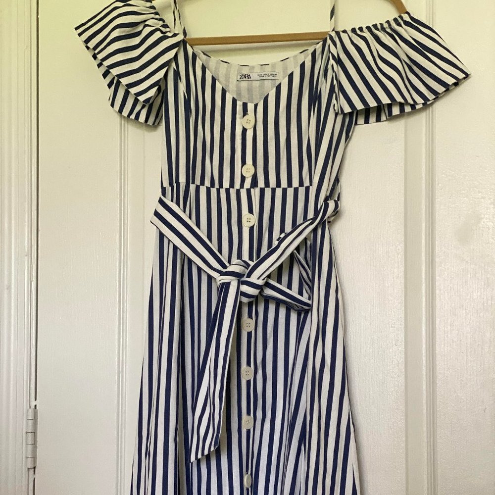 Zara Summer Classic WHITE & Navy Nautical Dress